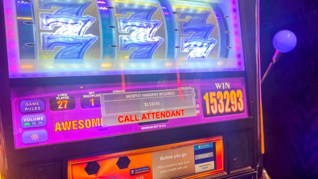 Picture of slot machine hitting the jackpot on Harmony of the Seas